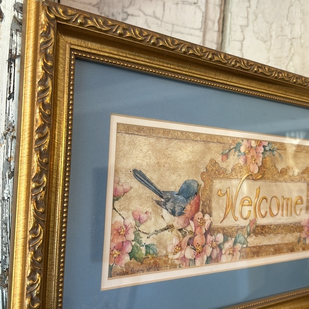 Vintage Cottagecore 19x10 Welcome Picture. Home Interior | Whimsical Birds. EUC - Picture 2 of 8